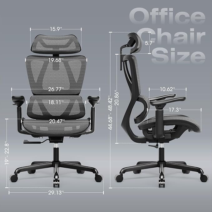 T11 Ergonomic Office Chair,High Back Desk Chairs with Separate Lumbar Support,Magic Armrests,Adjustable Wide Headrest,Comfy Executive Computer Chair,Big and Tall Mesh Chair for Home Office