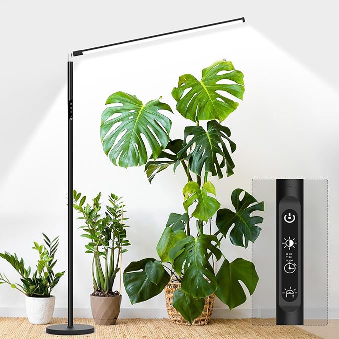 STERREN Plant Floor Lamp for Indoor Plants, Full Spectrum LED Grow Light with 4/8/12H Timer, Dimmable Black Plant Light with Stand, Rotary Tall Grow Lights Head Adjustable, 4000K