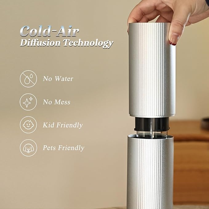 Waterless Essential Oil Diffuser for Home and Commercial Use up to 2000 sq ft, Scent Diffuser for Large Room, Bluetooth Hotel Collection Diffuser with App and Remote Control, 100ml, Silver and Gold