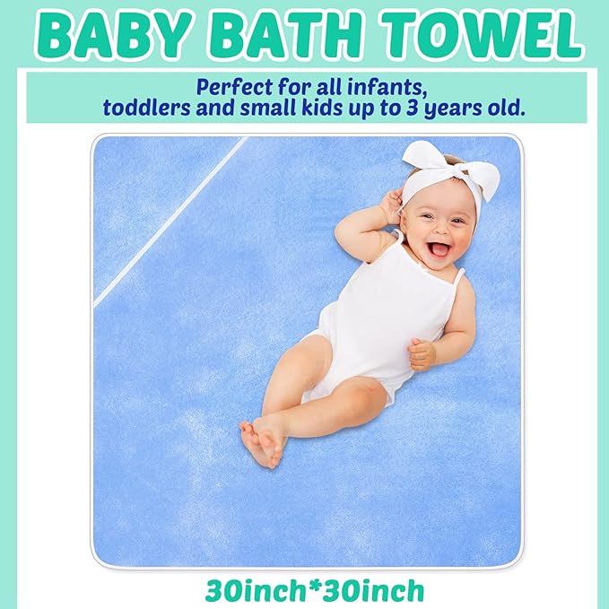 Reginary 4 Pack Baby Hooded Towels Coral Fleece Baby Bath Towels 30 x 30 Inch Soft Absorbent Hooded Bath Blanket for Newborn Toddler Infant Boy Girl Shower Gift Supplies (White, Pink, Green, Blue)