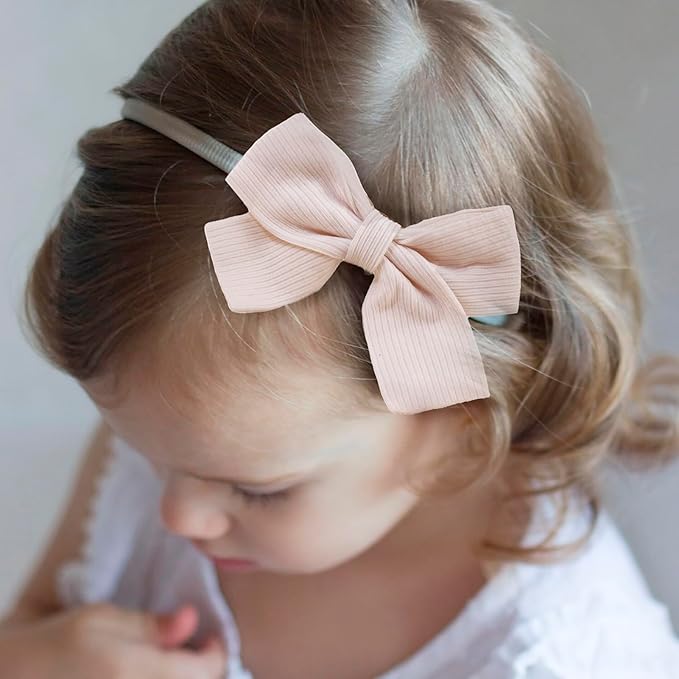 cherrboll Baby Girl Nylon Headbands, 3Pcs Handmade Floral Hair Bows, Stretchy Flower Hairbands for Newborns Infants Toddlers