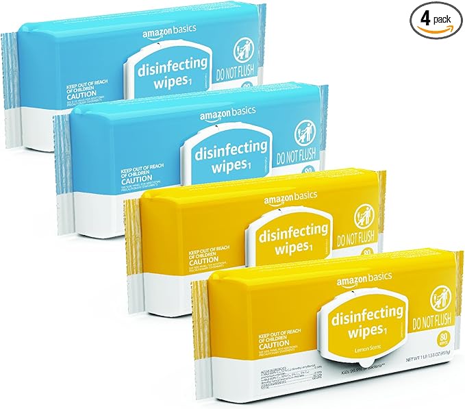 Amazon Basics Disinfecting Wipes, Lemon & Fresh Air Scent,