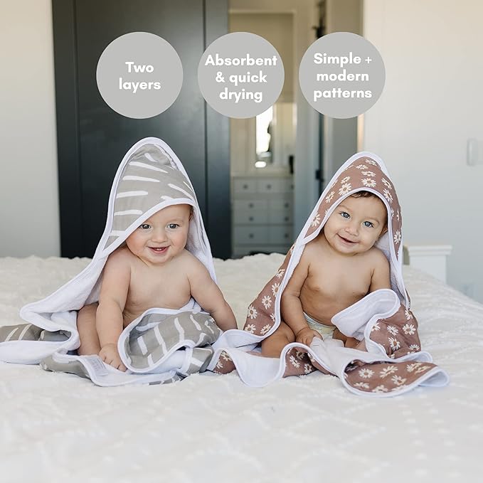 Mebie Baby Muslin Hooded Towel, Sand Rainbow, Cute Hooded Baby Bath Towel for Newborn, Infant & Toddler, Modern Baby Towels and Washcloths for Boy & Girl, Floral & Pattern Hooded Baby Towels