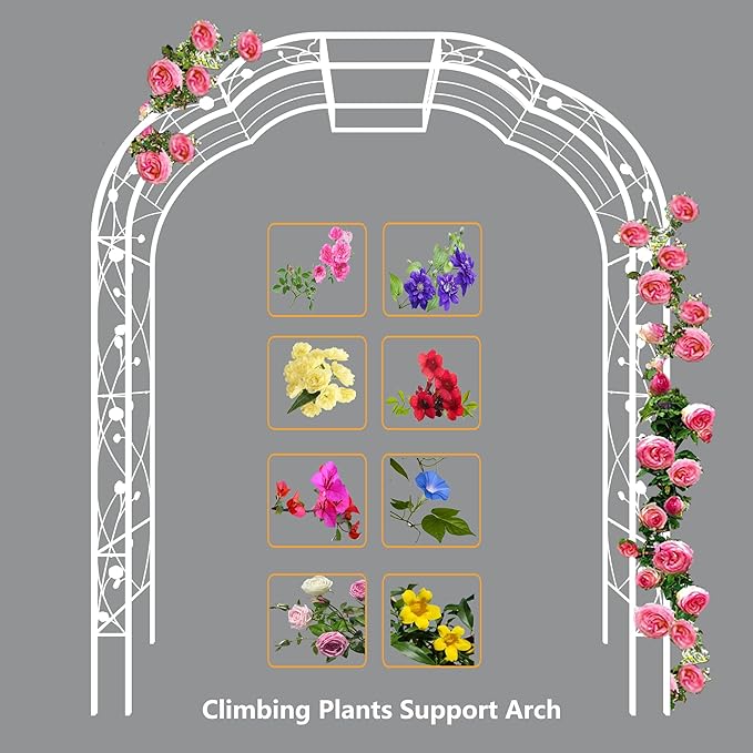Metal Garden Arch 98.4" H Garden Arbor Trellis for Outdoor Climbing Plants Support Rose Lawn Tall Large Wedding Archway (Cream White, XL)