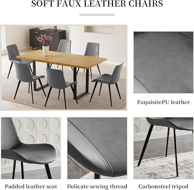 ZckyCine Dining Table Set for 6-8 People Kitchen Dining Room Table Set Extendable Wood Dining Table and 6 Upholstered Chairs, Home Kitchen Furniture