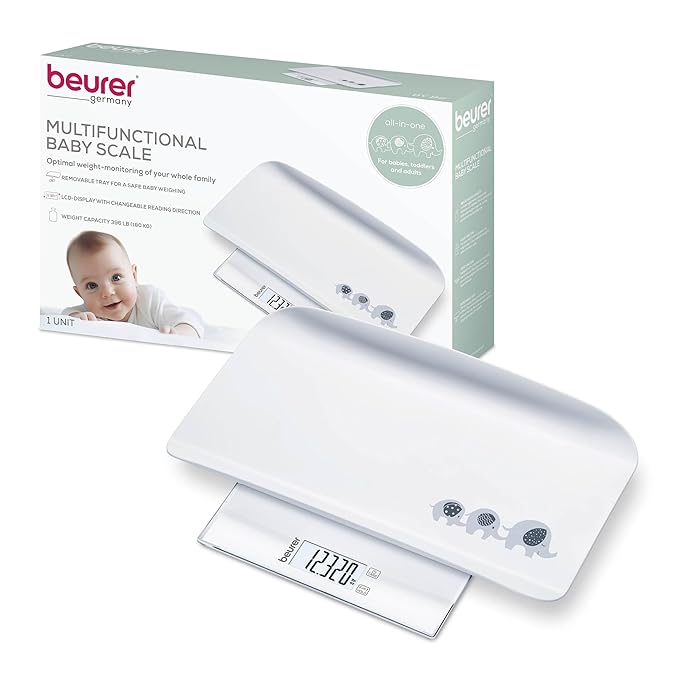 Beurer BY82 Multifunctional Baby Scale for Infants, Pets, Kids, & Adults up to 396lbs, Measures in 4 Units with Backlit Digital Display & Hold Function for Accuracy, Animal Scale for Cats and Dogs