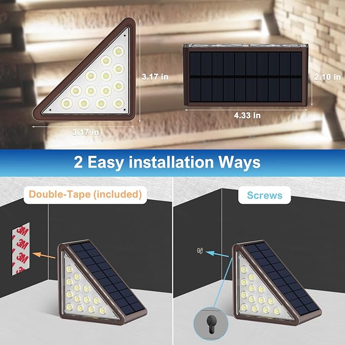 Solar Step Lights Outdoor Waterproof IP65,Cool White Brown Solar Stair Lights, Outdoor Light Decor for Stair, Deck, Step, Porch and Outside Patio, 6 Pack