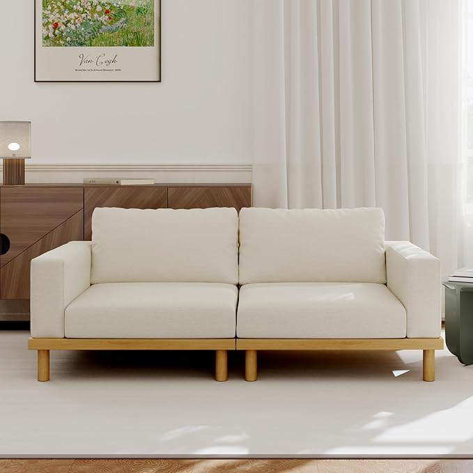 Acanva Minimalist Modular Sectional Sofa for Living Room, Wide & Deep Seat Convertible Furniture Set with Metal Frame and Movable Covers, Loveseat, Off White