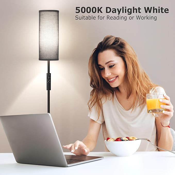 Ambimall 64'' Floor Lamps for Living Room with Remote Control and Stepless Dimmable Colors Temperature & Brightness, 9W Bulb Included(Black Lampshade & Black Pole)