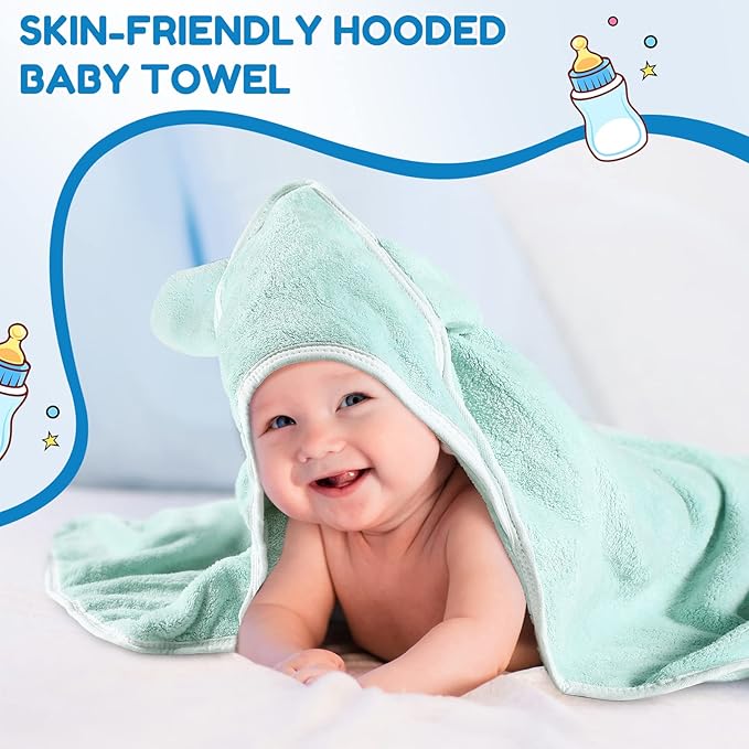 Lounsweer 6 Pieces Baby Bath Towels 30 x 30 Inch Hooded Toddler Towel Bath Blanket Absorbent Coral Fleece Hooded for Toddler Infant Newborn Shower Gift Supplies(Multicolor)