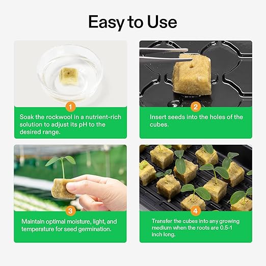 VIVOSUN 1" Rockwool Cubes, 200 Plugs Stonewool Starter Grow Cubes for Cuttings, Cloning, Plant Propagation, Seed Starting, Hydroponic Grow Media for Vigorous Plant Growth, 4 Sheets of 200 Plugs