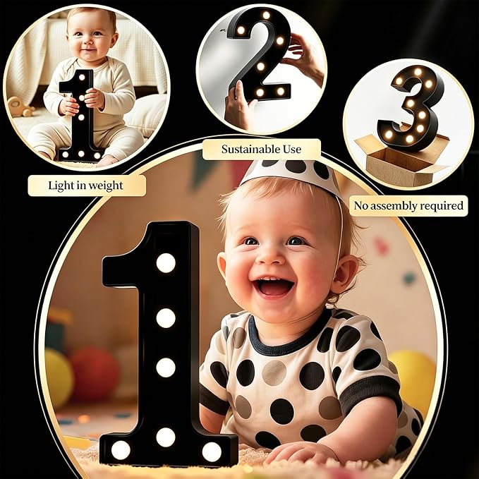 Light Up Black Alphabet Marquee Number Sign LED Marquee Number Lights Sign for Night Light Home Bar Christmas Lamp Birthday Party Wedding Decoration 4