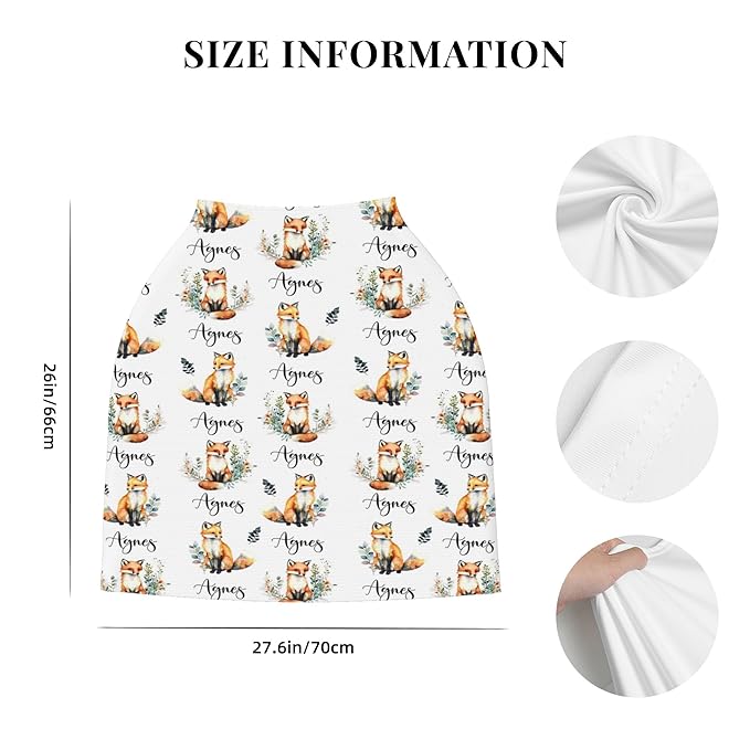 Personalized Fox Baby Car Seat Cover with Name,Multi-Use Canopy for Nursing, Strollers,Shopping Carts,Customized Breastfeeding Cover, Full Privacy,Infant Stroller Cover