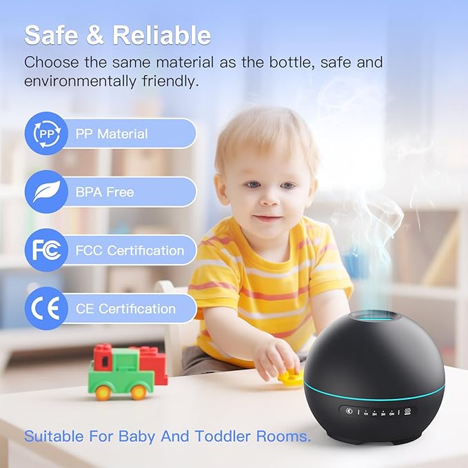 2 Pack Essential Oil Diffuser for Home - 200ml Ultrasonic Aromatherapy Diffuser with 4 Timers & 7 Colors Night Lights, 20dB Quiet Working for 10 Hours (Black+Black)
