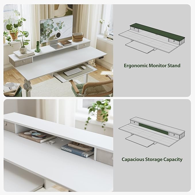 Agilestic Electric Standing Desk with 2 Drawers and Keyboard Tray, 48 x 23 Inches Ergonomic Adjustable Height Desk with Storage, Sit Stand Computer Workstation, White