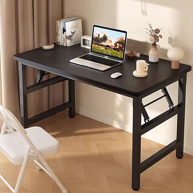 31.5 Inch Folding Table，Square Folding Desks for Small Space,Small Foldable Desk No Assembly,Black.
