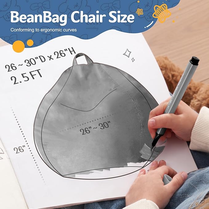 Homguava 2FT Bean Bag Chair: 2' Bean Bags with Memory Foam Filled,Comfy Beanbag Chairs Round Bean Bag Sofa with Dutch Velvet Cover-Grey