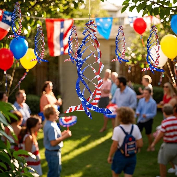 Hausse Patriotic Bird Repellent Spiral Reflectors Mylar Spinner, Hanging American Flags Reflective Bird Deterrent Device for 4th of July Independence Day, Scare Birds & Animal Away, 6 Pack