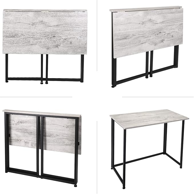 Leopard Outdoor Products Folding Computer Desk for Small Spaces, Space-Saving Home Office Desk, Foldable Laptop Table, Writing Desk, Compact Study Reading Table (Black/Greige)
