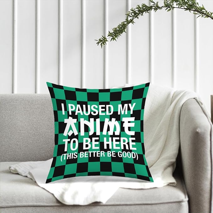 Anime Decor, I Paused My Anime to Be Here Anime Room Decorative Throw Pillow Covers, Girls Anime Gifts Anime Lovers for Home Living Room Girl Women Bedroom Decoration Gifts Black
