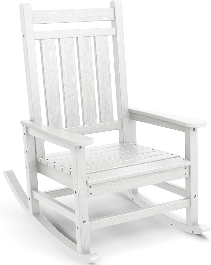 SERWALL Oversized Rocking Chair, Outdoor Rocking Chair for Adults, All Weather Resistant Porch Rocker for Lawn Garden, White
