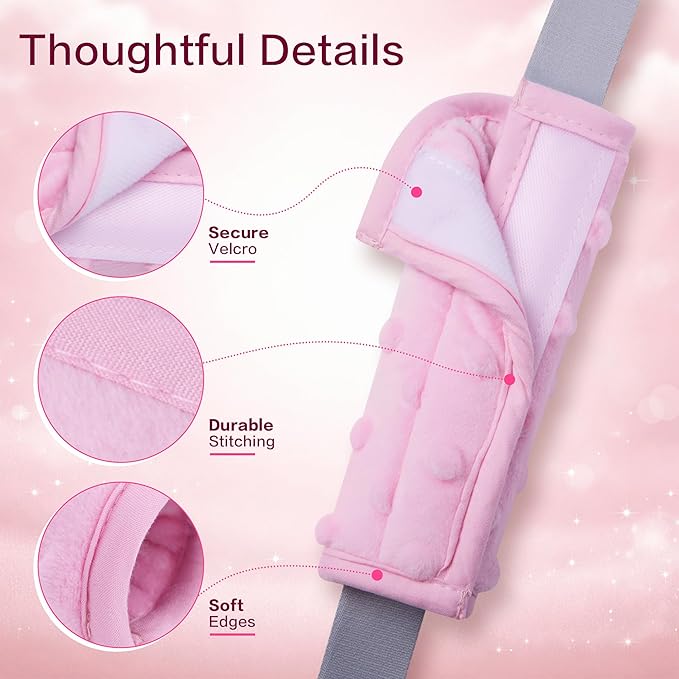 Pro Goleem Car Seat Strap Covers for Babies Girl Soft Car Seat Strap Shoulder Pads for All Car Seats, Stroller, Pushcar, Pink