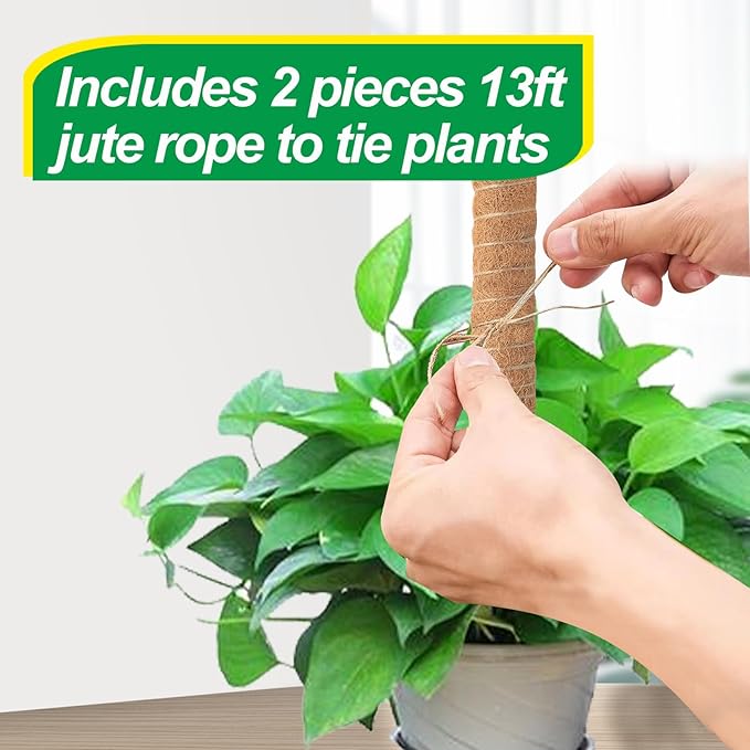 6 Pack Moss Poles for Monstera Plant Support (4x17in + 2x12in, 92in Total) – Stackable Moss Pole for Plants,Ideal Plant Stakes for Indoor Plants, Pothos, and Philodendron Support，with Garden Ties