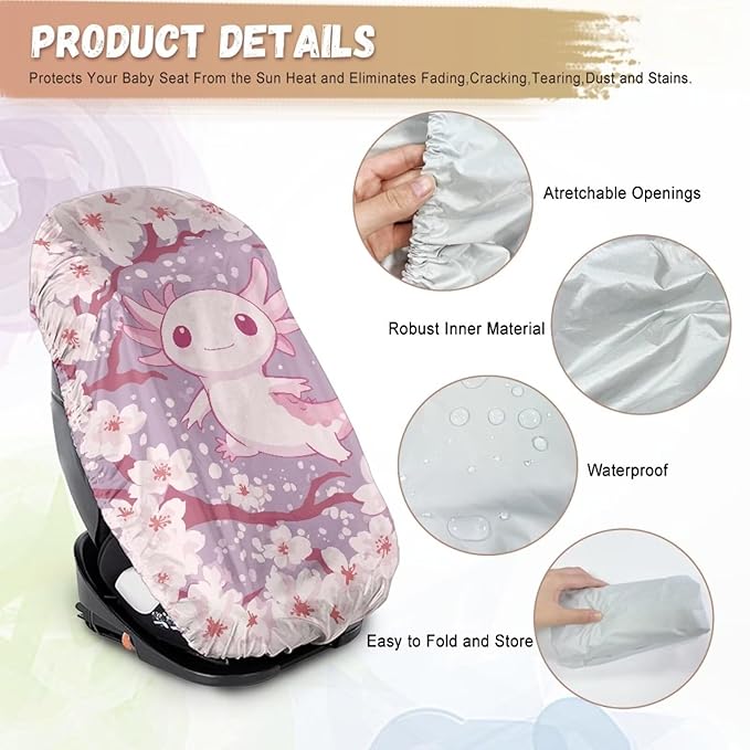 XYZCANDO Axolotl Print Western Car Seat Covers for Babies Girls Cute Car Seat Sun Cover for Baby Waterproof Baby Car Seat Sun Shade Cover Stretch Car Seat Sun Protection Gift for Holiday