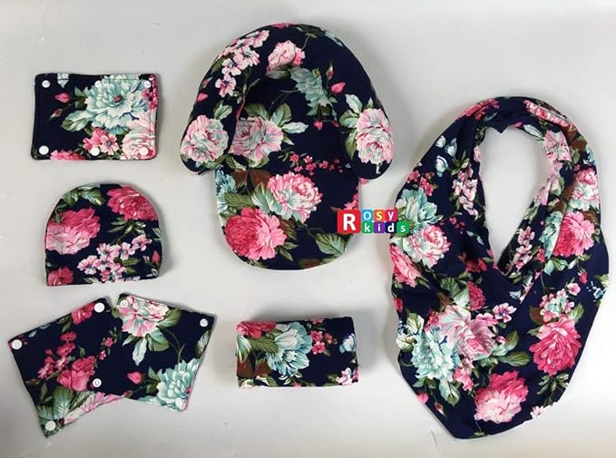 9pc Ultimate Set of Infant Car Seat Cover Canopy Headrest Blanket Hat Nursing Scarf, 25JE06