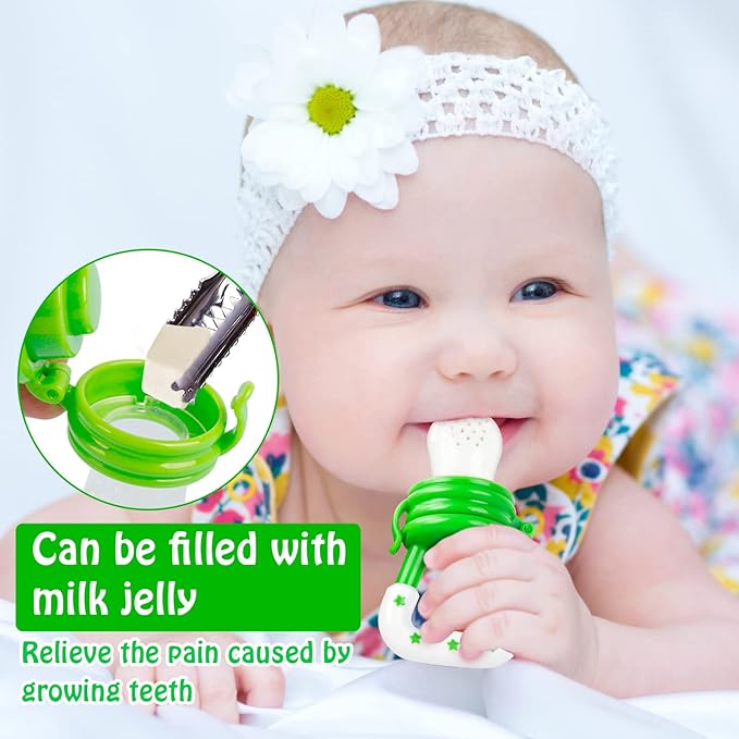 Baby Fruit Feeder/Food Feeder Pacifier for Babies (2 Pack) - HAOBAOBEI Mesh Teethers for Babies, Infant Teething Toy in Appetite Stimulating Colors, Bonus Includes 3 Sizes Silicone Pouches