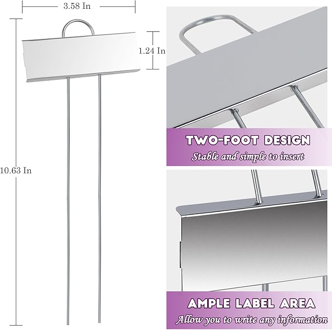 FORUP Metal Plant Labels, 30 Pack Garden Label Markers, Weatherproof Garden Stake Tags, Reusable Planting Gardening Markers, Silver