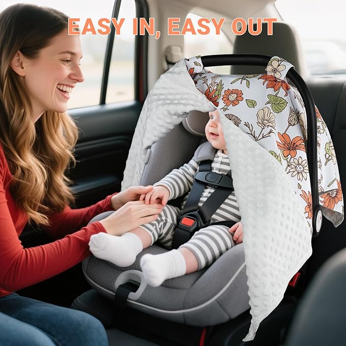 Metplus 2 in 1 Baby Car Seat Cover, Car Seat Canopy for Babies, Mom Multiuse Nursing Cover, Minky Baby Carrier Covers, Newborn Boy Girl, Peekaboo Opening