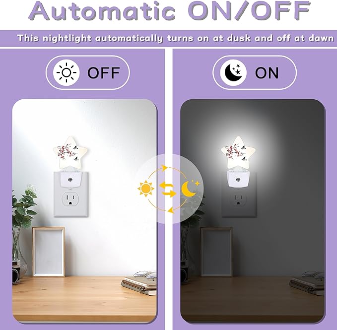 Birds Flying Nightlights Plug in Wall,Plum Blossoms Decorative Star Lamp with Automatic Lighting for Living Space,Gentle Glow for Kids Room,Hallway,Bathroom