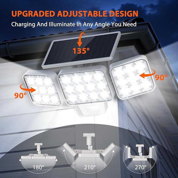 WdtPro Solar Lights Outdoor Motion Sensor, 3500LM Bright Solar Flood Lights Outdoor, Adjustable & Upgrade Glass Panel, Wireless LED Solar Powered Security Spot Lights Waterproof for Yard-2Pack, White