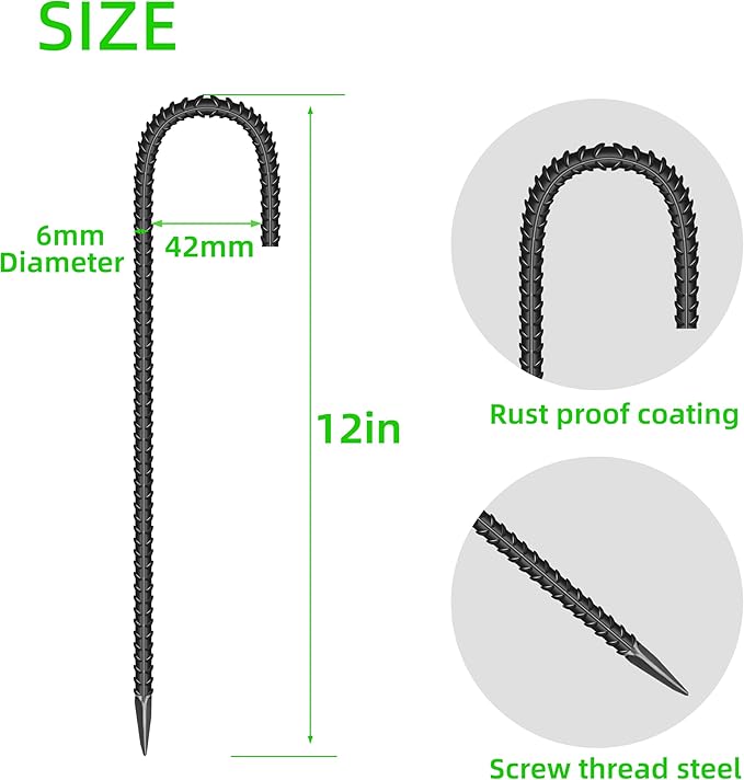 40 Pieces 12-Inch Garden Ground Stakes Galvanized Steel J Shape Hook Rebar Stake - Heavy Duty Anchors for Tents, Position Kits,Fences, and Trampolines