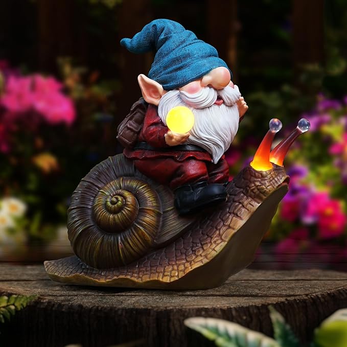 Crystal Ball Gnome Garden Decor Statue Solar Gnomes Decorationsfor Yard with Lantern Light Outdoor Decorations forBirthday Patio Mom Gift