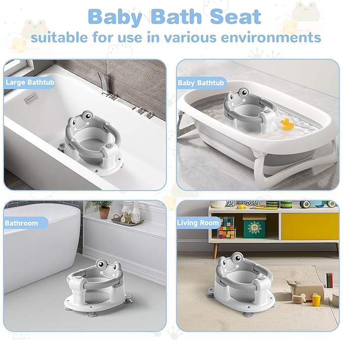 Baby Bath Seat for Babies 6 Months & up Non-Slip Toddler Bath Seats for Sitting Up Infant Bathtub Chair with Suction Cups and Soft Cushion for Baby Shower Tub Seat