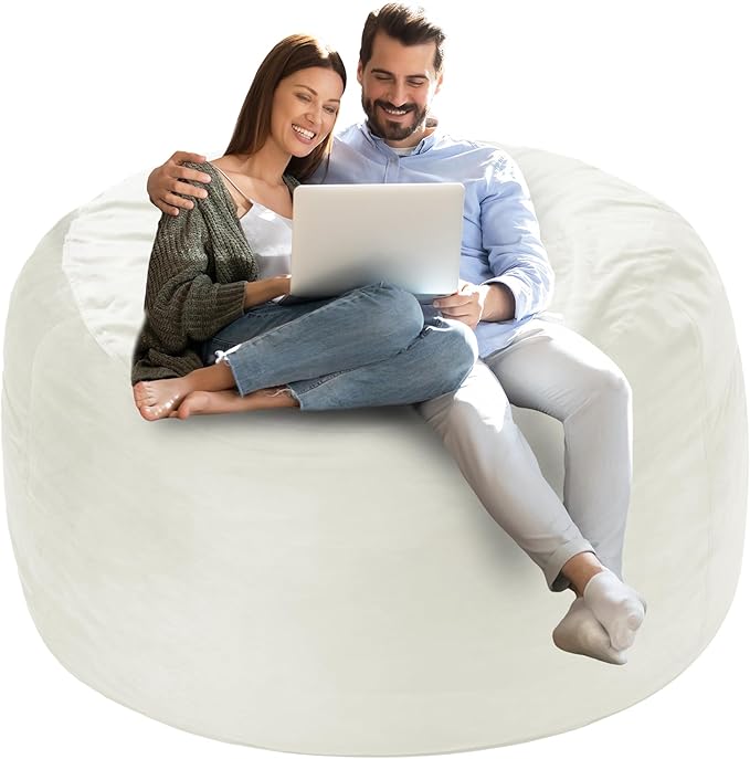 Homguava 4 FT Bean Bag Chair: 4' Bean Bags with Memory Foam Filled, Large Beanbag Chairs Soft Sofa with Dutch Velvet Cover-Beige