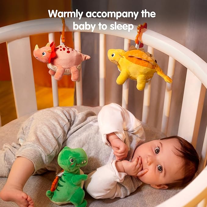 TUMAMA Stuffed Toys,Hanging Reversible Dinosaur & Egg Plushies Set for Easter Decoration Baby Gym Carseat Crib,Soft Plush Animal Toy for Kids Toddlers Boys Girls,3PCS