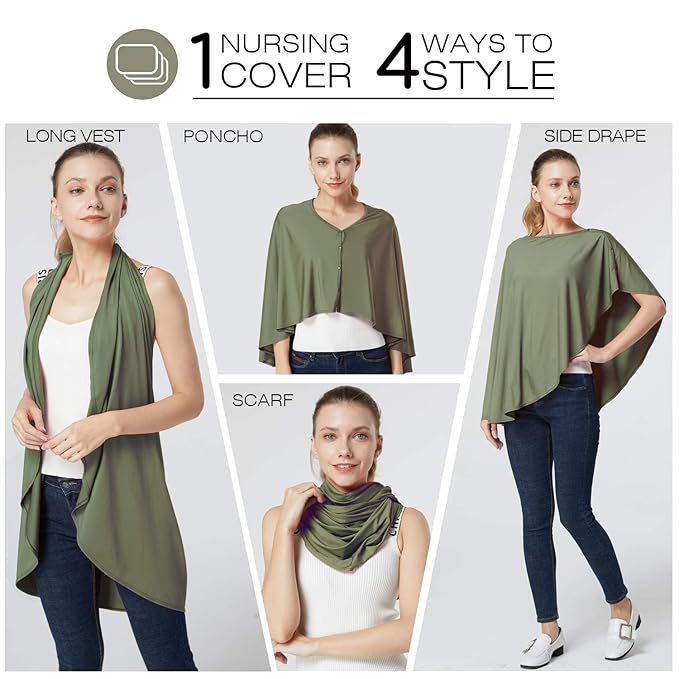 Nursing Cover & Baby Nursing Poncho,Multi Use Breastfeeding Cover for CarSeat Canopy, High Seat Cover, Stroller Cover, Shopping Cart Cover,Nursing Scarf for Boy and Girl by Kefee Kol (Green)