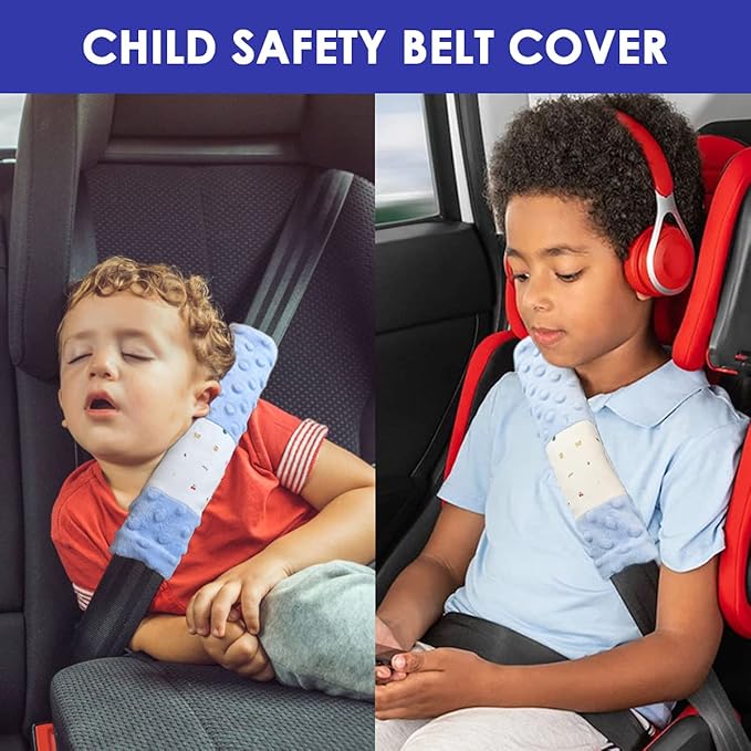 4 Pack Car Seat Belt Straps Cover for Baby Kids, Baby Carrier Straps Covers Stroller Strap Pads Baby Car Seat Belt Neck Covers for Baby(9.8'’X2.2''inch)