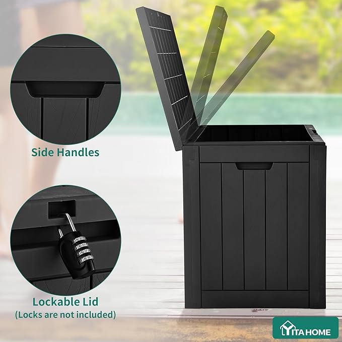YITAHOME 30 Gallon Deck Box Outdoor Storage Box, Waterproof Resin Package Delivery and Storage Box with Lockable Lid for Patio Furniture Cushions, Pool Accessories, Garden Tools, Black