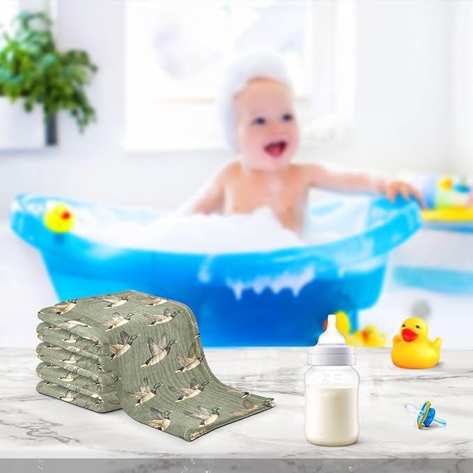 Mallard Ducks Baby Washcloths Newborn Muslin Burp Cloths 3 Pack Soft Cotton Baby Face Bath Towel Drool Bibs for Infants, Girls and Boys 11.8 x 11.8 Inch