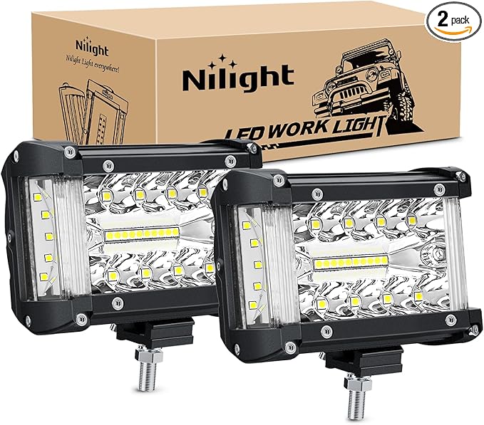 Nilight Side Shooter Light Bar 2 PCS 4.3 Inch Triple Row Spot Flood Combo for Off Road Fog Driving Work Lighting on Truck SUV ATV UTV