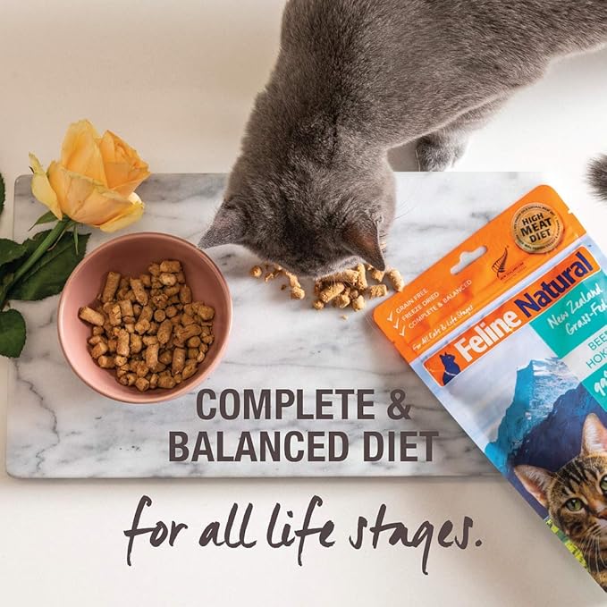 Feline Natural High Protein Dry Cat Food, Freeze-Dried Diet with 98% Meat, Organs & Seafood, No Peas, Grains, or Artificial Additives, Made in New Zealand, Chicken & Lamb, 11oz