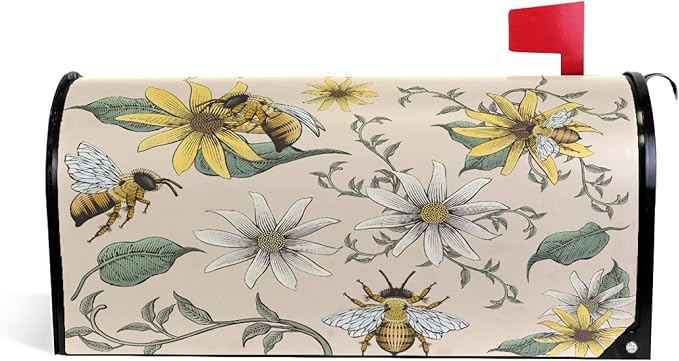 ALAZA Bee and White Daisy Magnetic Mailbox Cover MailWraps Garden Yard Home Decor for Outside Standard Size-18"x 20.8"