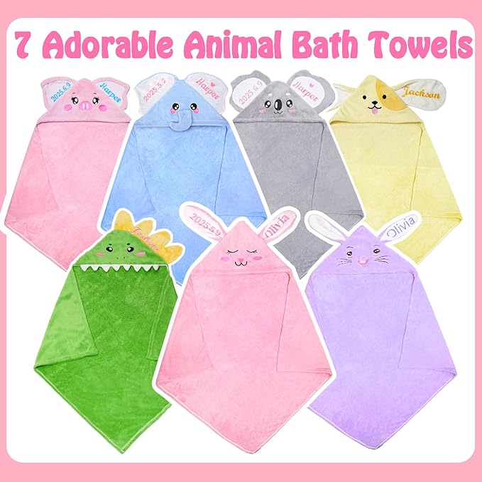 Custom Hooded Bath Towel with Name, Personalized Highly Absorbent Bunny Towels, Baby Bath Towels for Girls Boys, Brithday for Baby, Toddler, Newborn (Piglet-Pink)