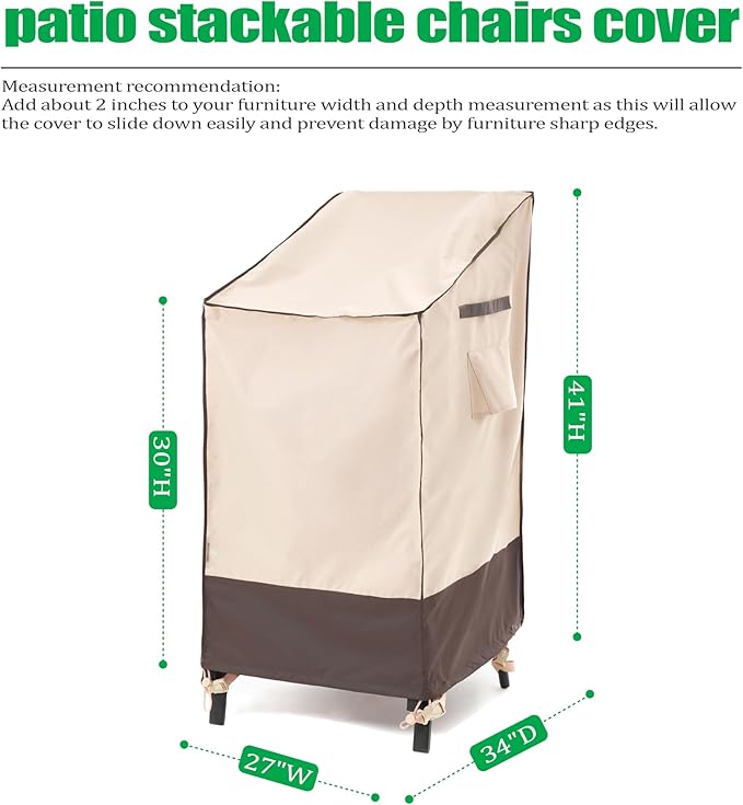 F&J Outdoors Waterproof Anti-UV Heavy Duty High Back / 4 Stackable Chairs Cover, 27" W x 34" D x 41" H, 1Pack
