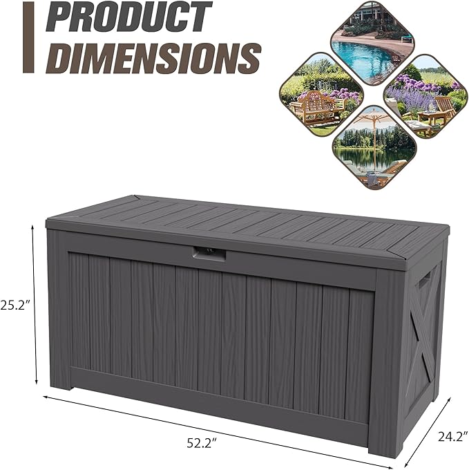JUMMICO 120 Gallon Resin Deck Box, Large Outdoor Storage Box Waterproof & Lockable for Garden, Patio, Pools (Gray)