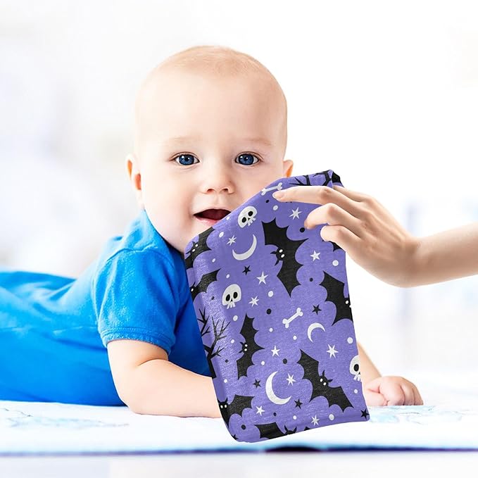Halloween Bats Skull Baby Washcloths Newborn Muslin Burp Cloths 3 Pack Soft Cotton Baby Face Bath Towel Drool Bibs for Infants, Girls and Boys 11.8 x 11.8 Inch